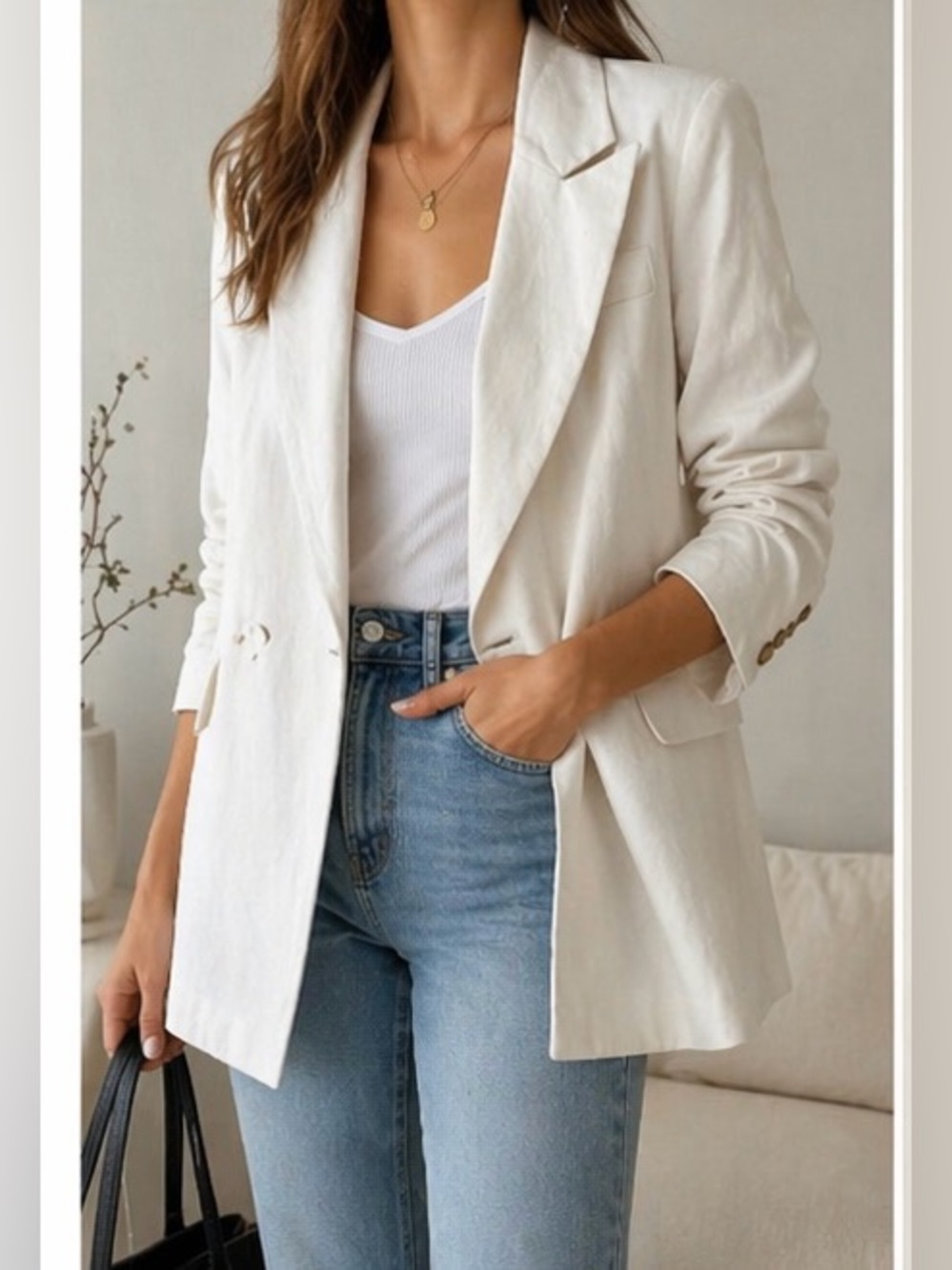 Halston Heritage Cream Double-Breasted Blazer